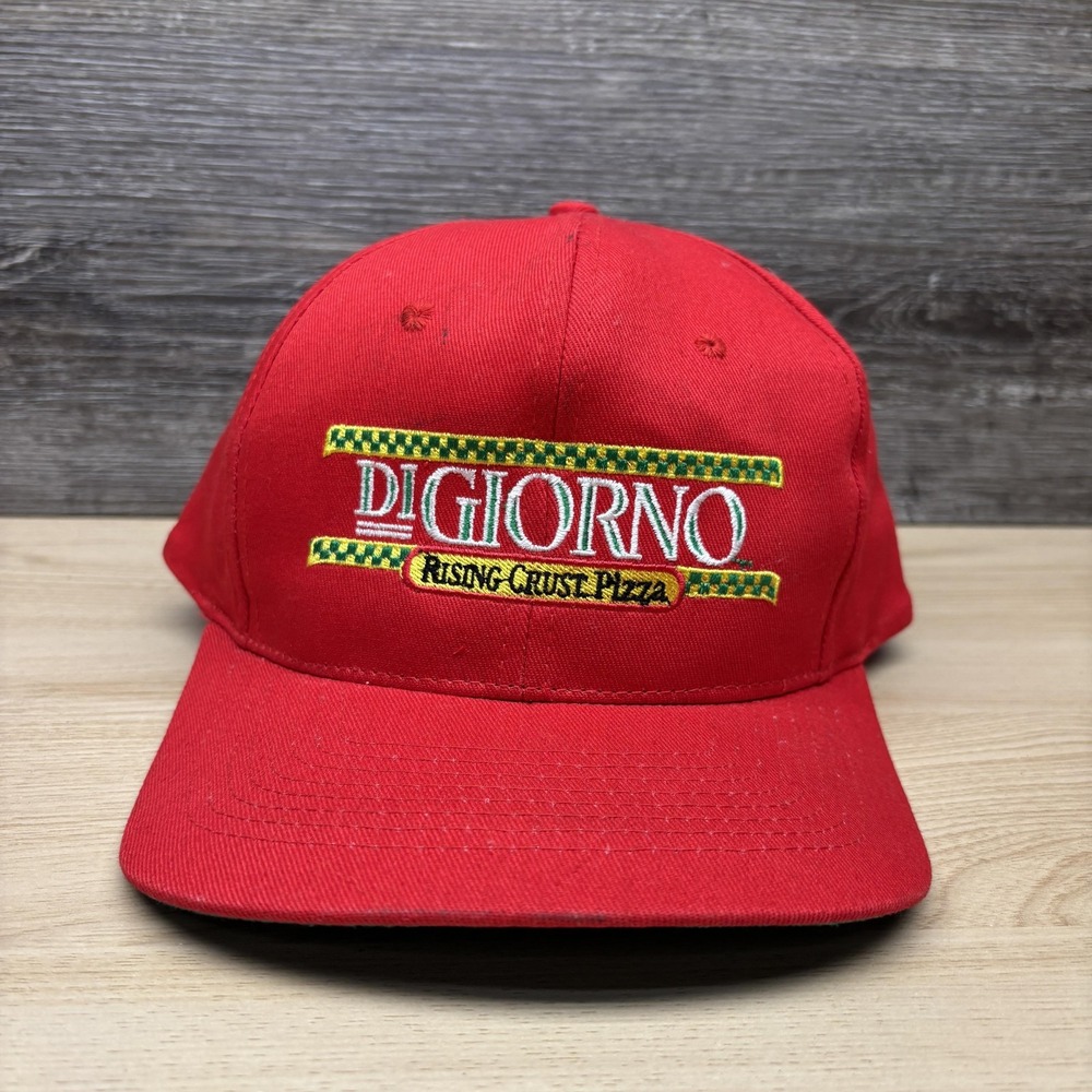 Vintage DiGiorno Hat Cap Snap Back Red Embroidered Advertising Pizza Mens 90s